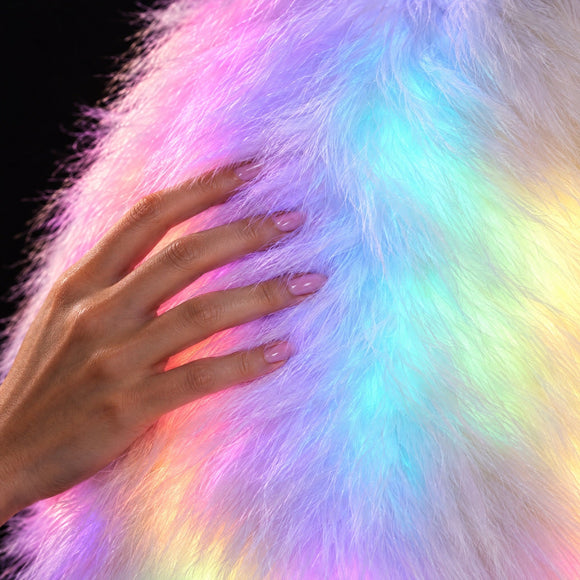 Close-up of the glowing GlowFur faux fur